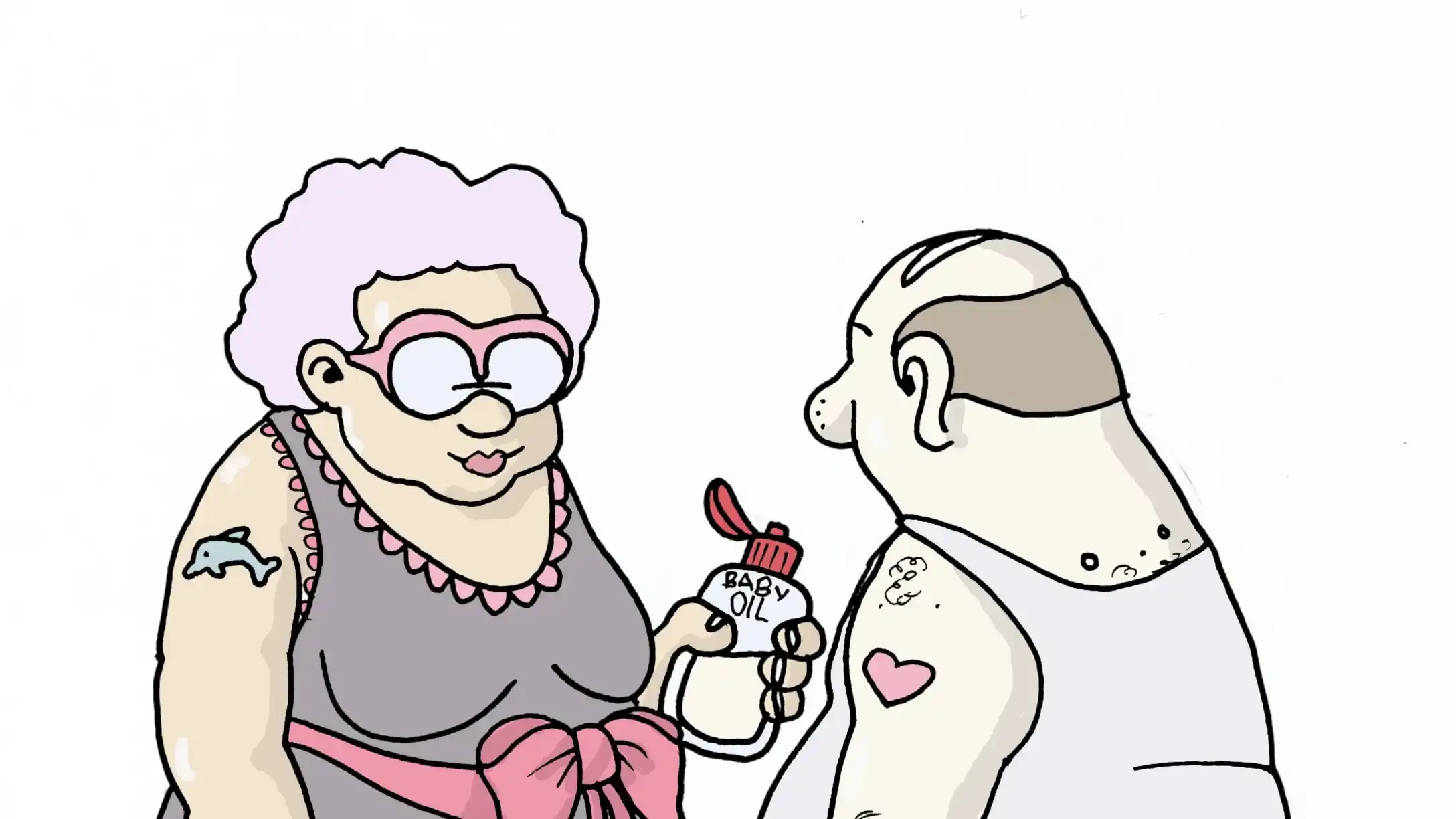 Illustration of an older couple in their underwear