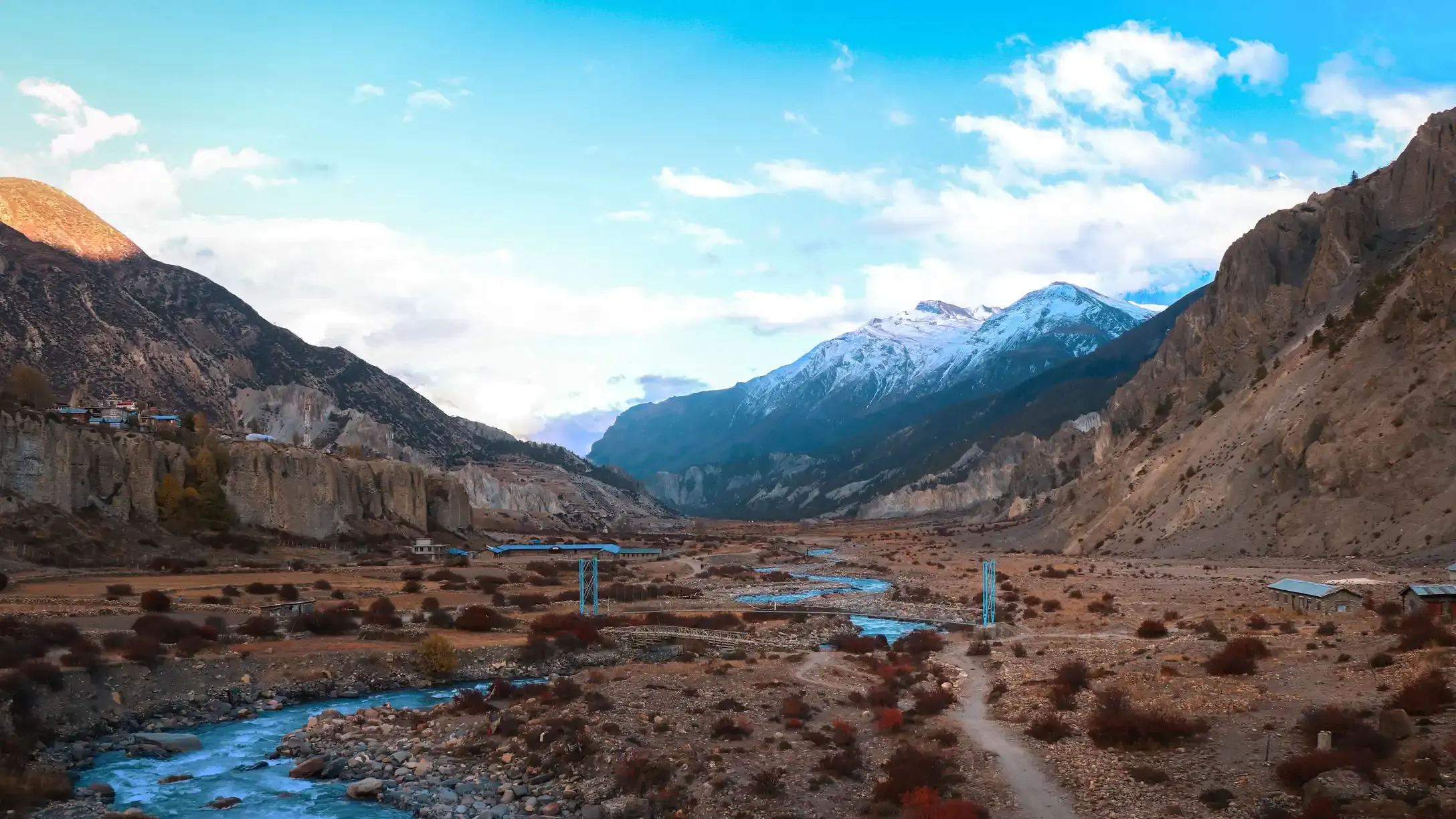 A stream running through a mountain range in Nepal