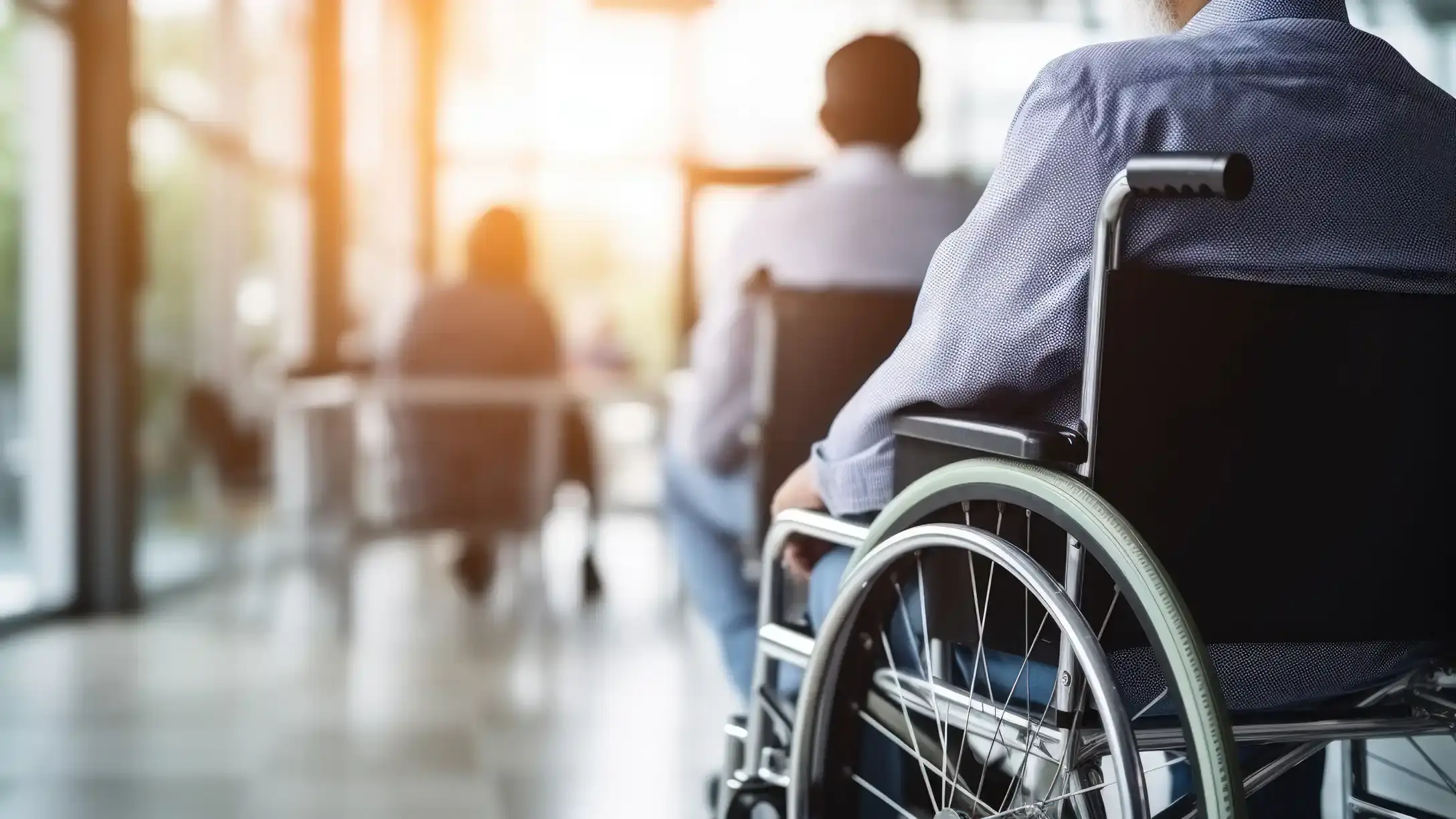 Person in wheelchair, taken from behind with their back to the camera