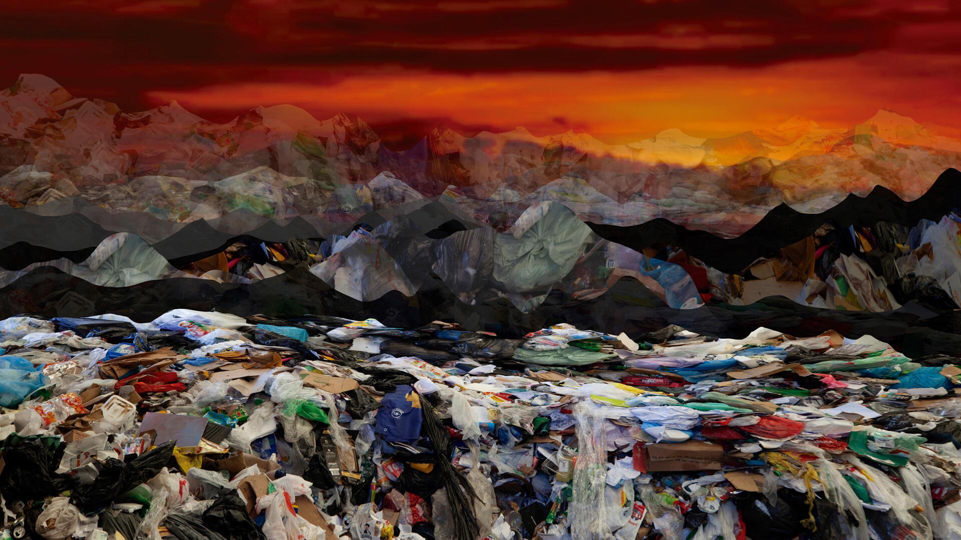 A mountainous landscape made of trash