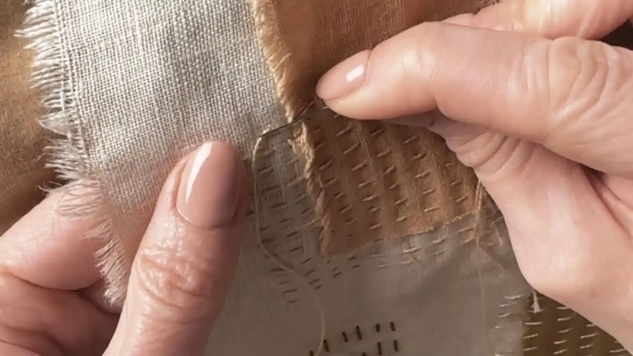 Close-up of hands sewing