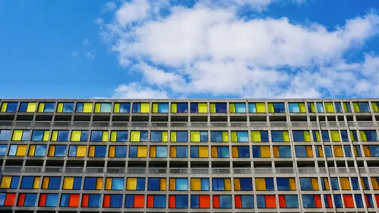 Park Hill flats building against a blue sky