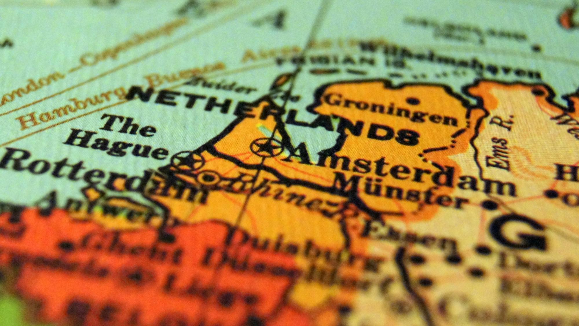A map focused in on the Netherlands