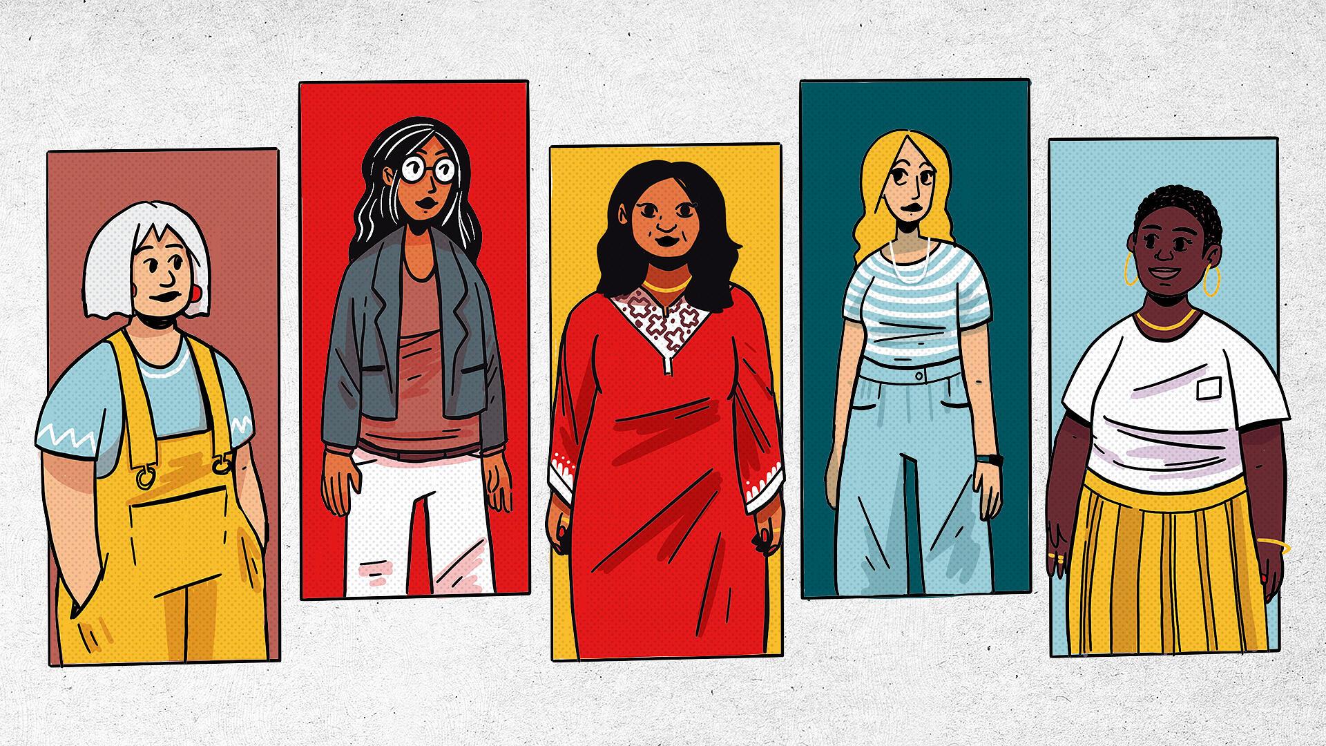 a cartoon picture  of various women