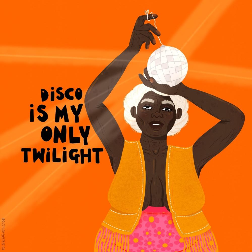 Illustration of a woman holding a disco ball