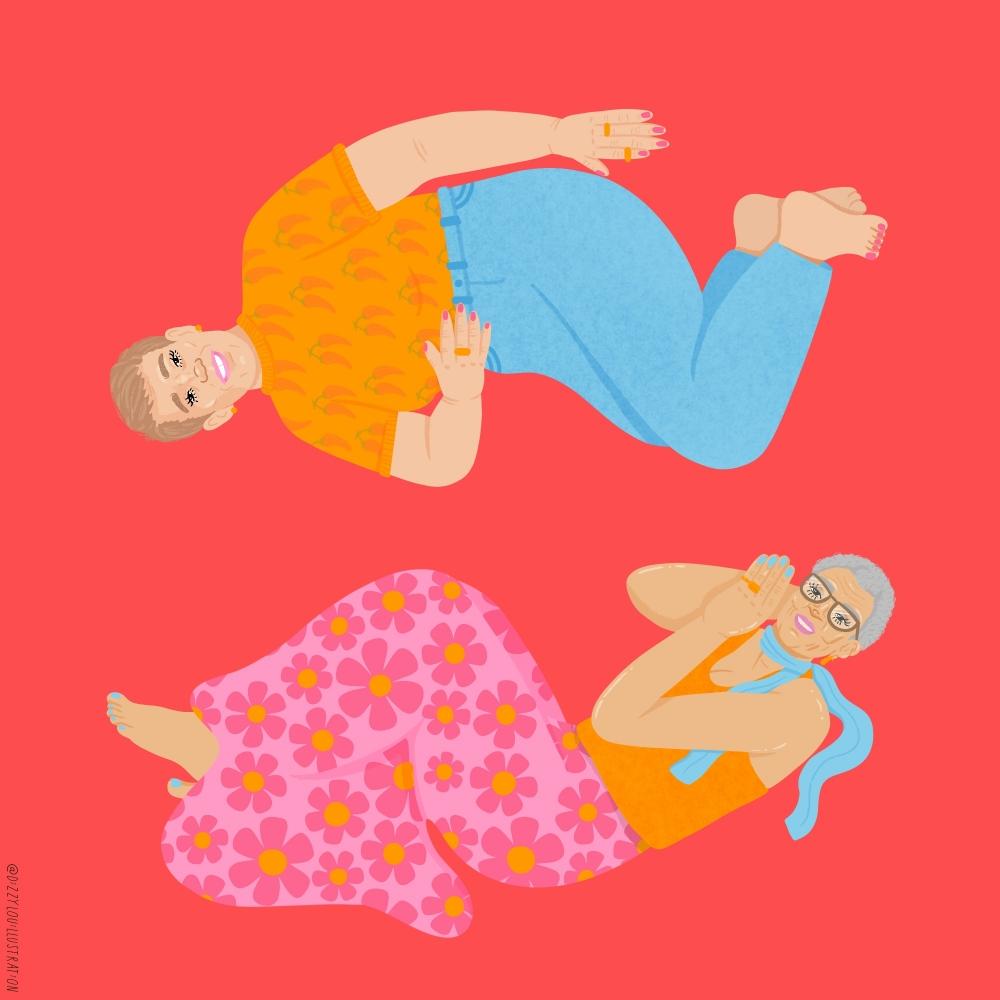 Illustration of two women lying down