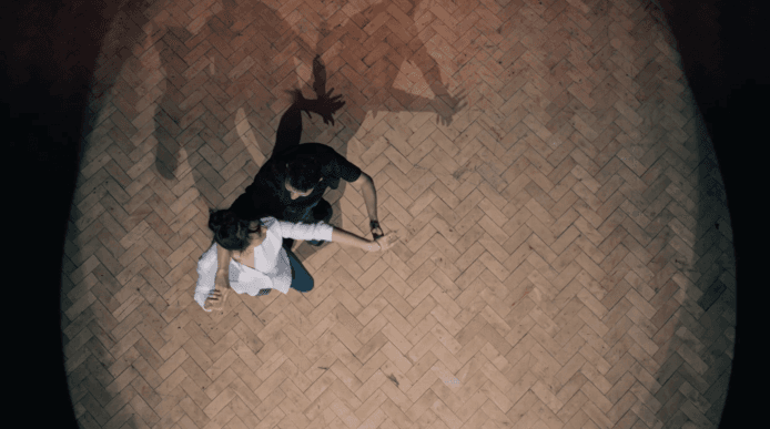 Overhead view of a couple dancing 
