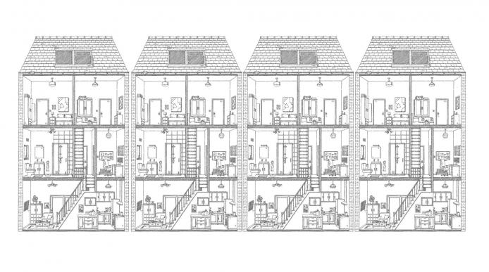 Illustration of a cross-section of houses