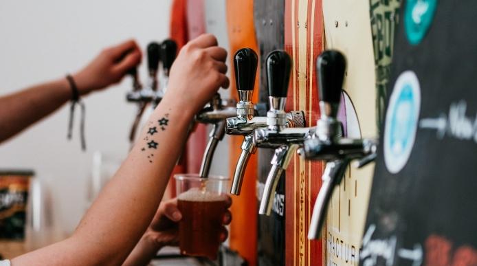 A row of beer taps