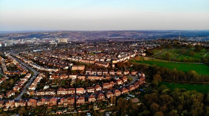 An aerial view over Sheffield