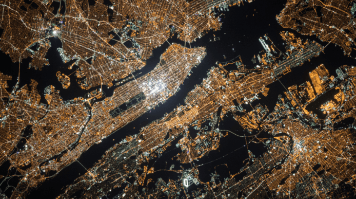 Aerial image of a city at night